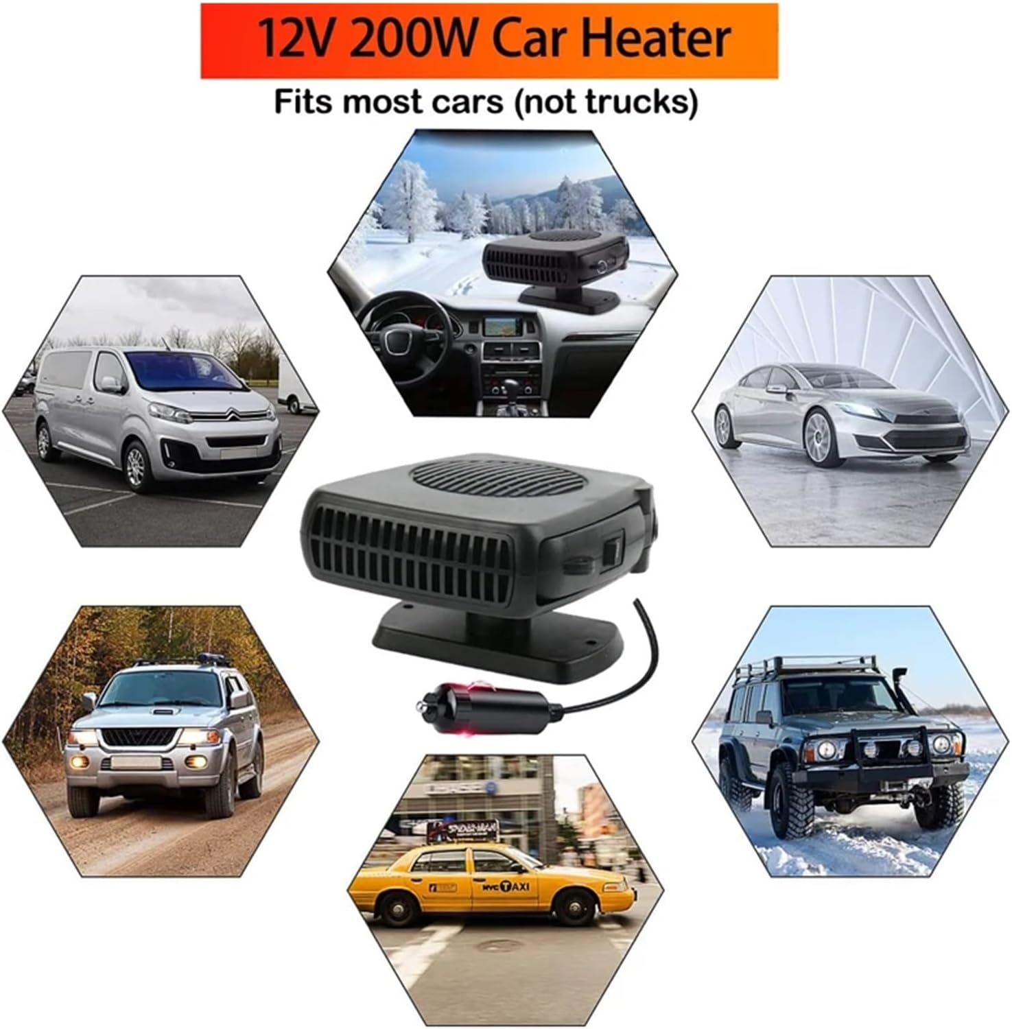 200W Car Heater Windshield 360 Degree Rotationdc Electrically Air Fan ABS Plug Portable Auto Electric